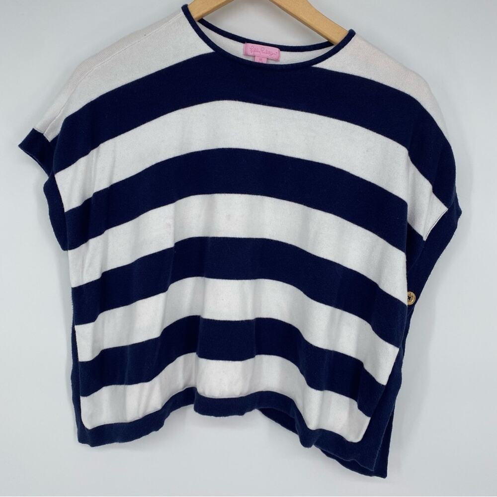 Lilly Pulitzer Girls Hayley Sweater Poncho Navy & White Stripe Oversized Preppy